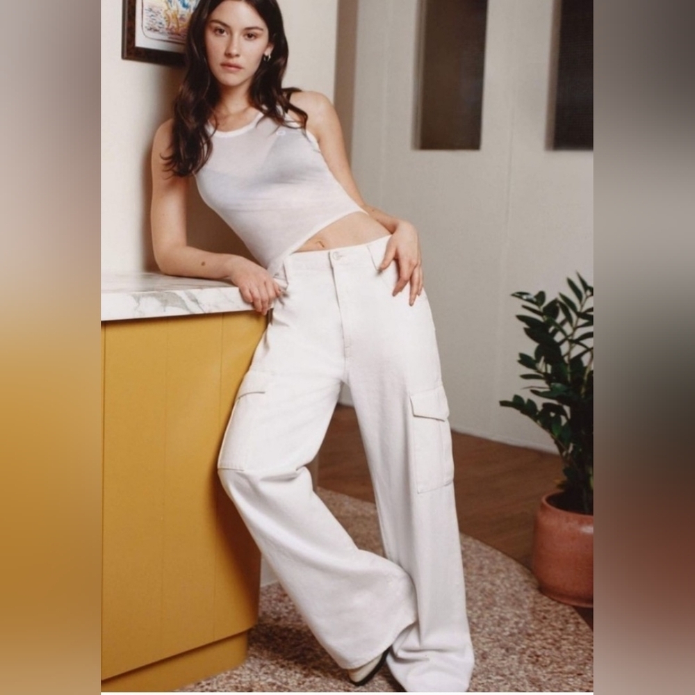 AGOLDE Minka High Rise Wide Leg Cargo Jeans in Milkshake Size 26.